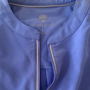 Healing Hands Periwinkle Blue Medical Top with Contrast Trim